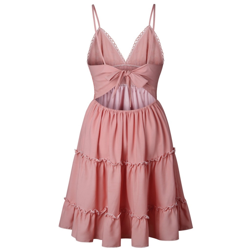 Open back lace top tiered pink summer dress - Picture 5 of 5